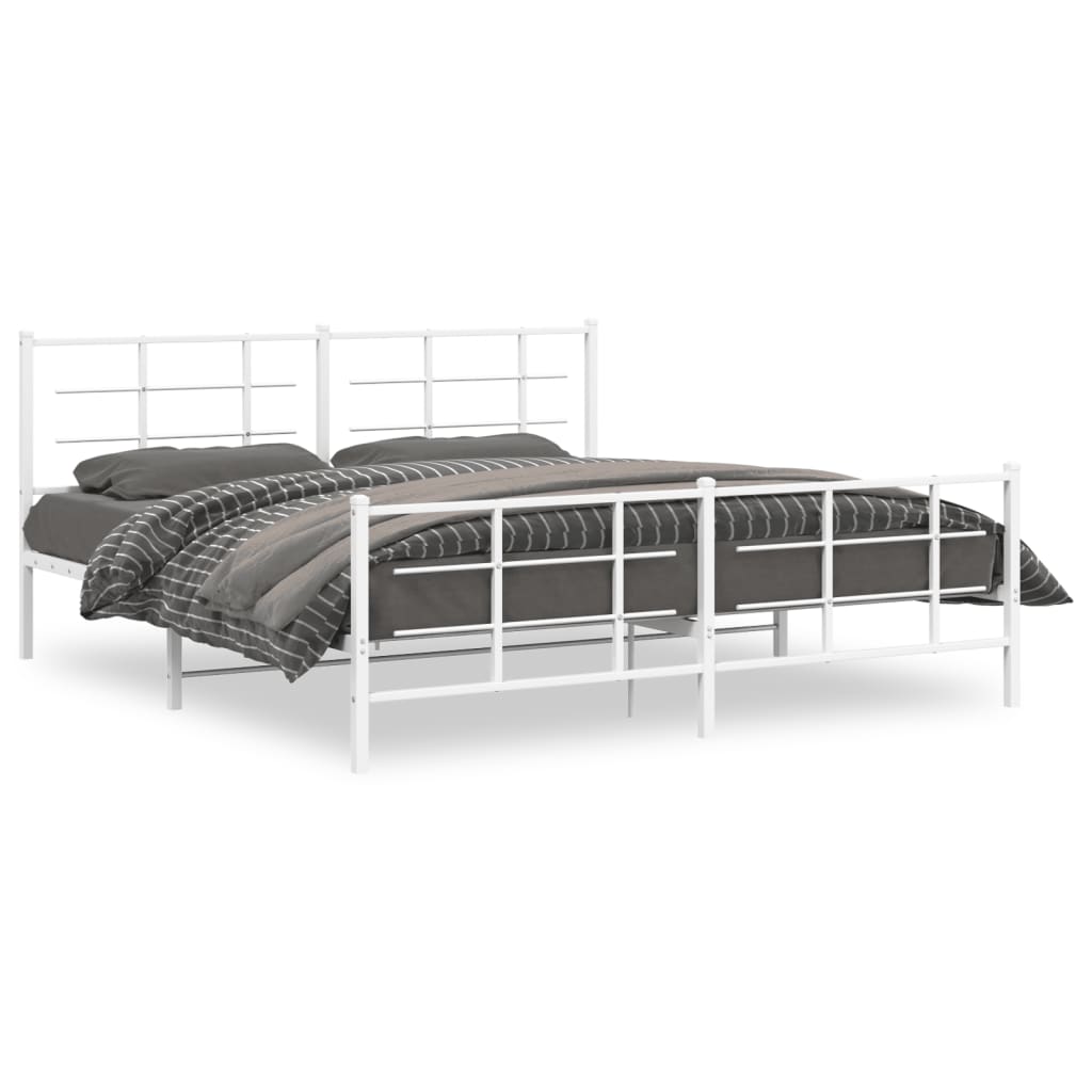 Cadre de lit métal sans matelas et pied de lit blanc 183x213 cm - XIOS