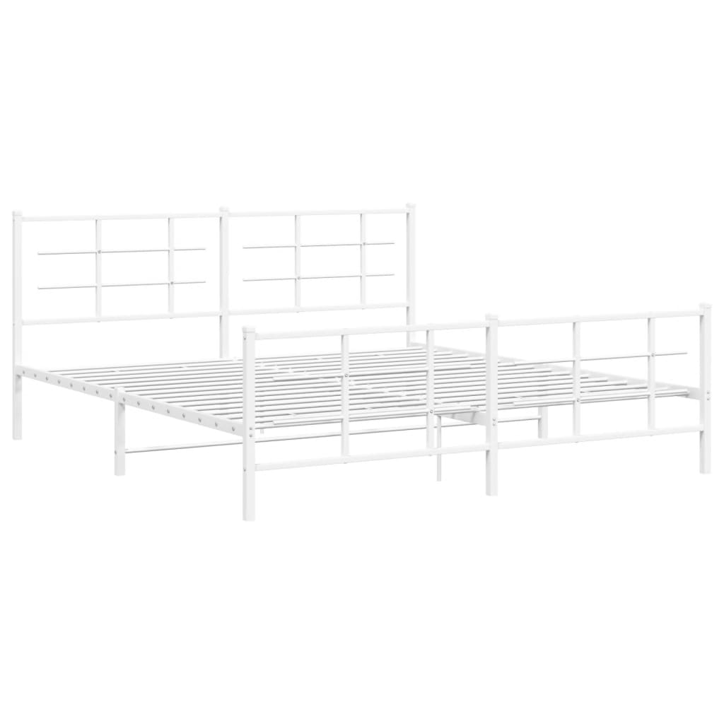 Cadre de lit métal sans matelas et pied de lit blanc 183x213 cm - XIOS