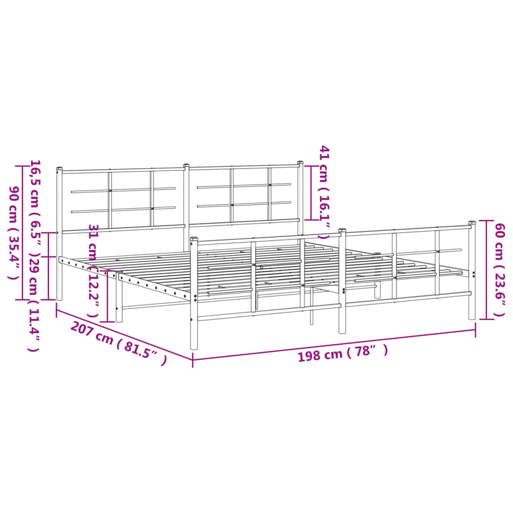 Cadre de lit métal sans matelas et pied de lit blanc 193x203 cm - XIOS