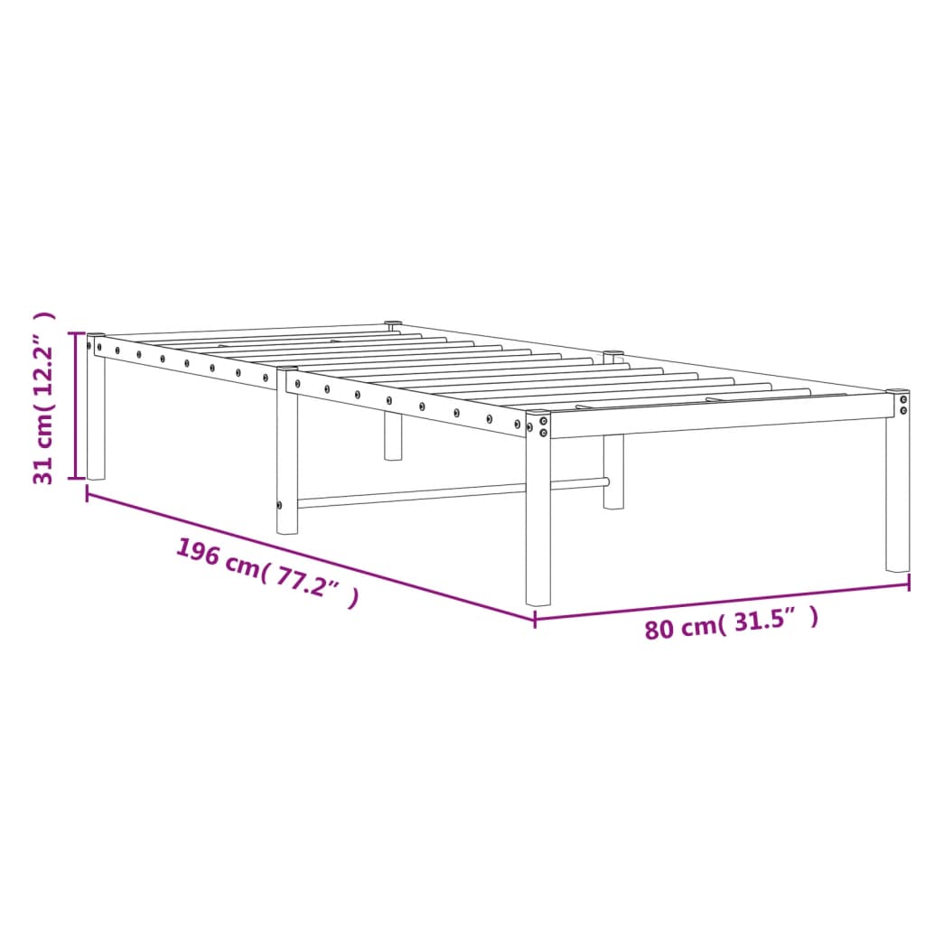 Cadre de lit métal sans matelas blanc 75x190 cm