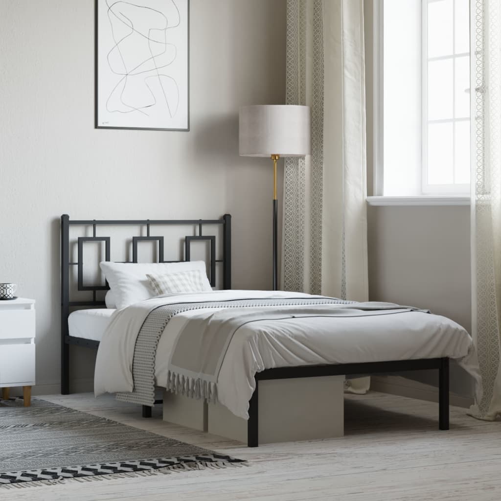 Cadre de lit métal sans matelas avec tête de lit noir 90x190 cm - XIOS