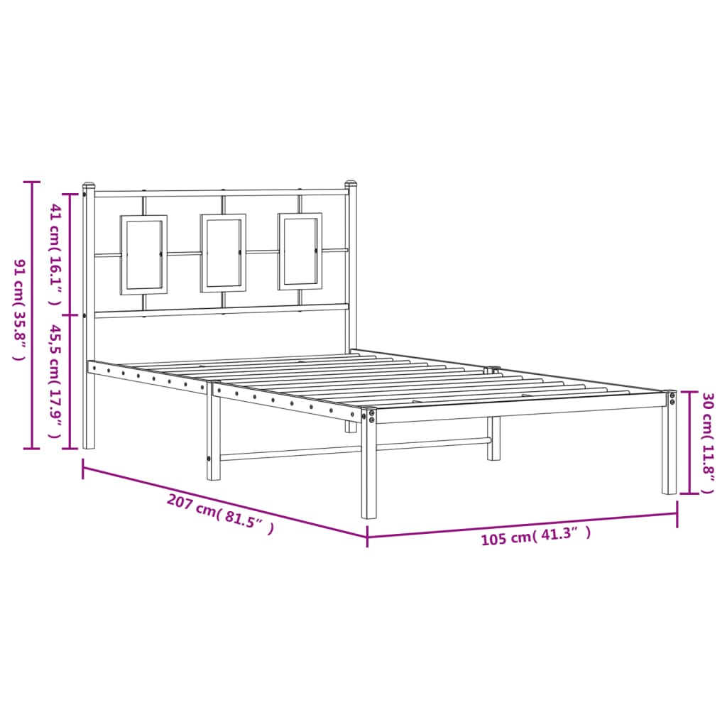 Cadre de lit métal sans matelas avec tête de lit noir 100x200cm - XIOS