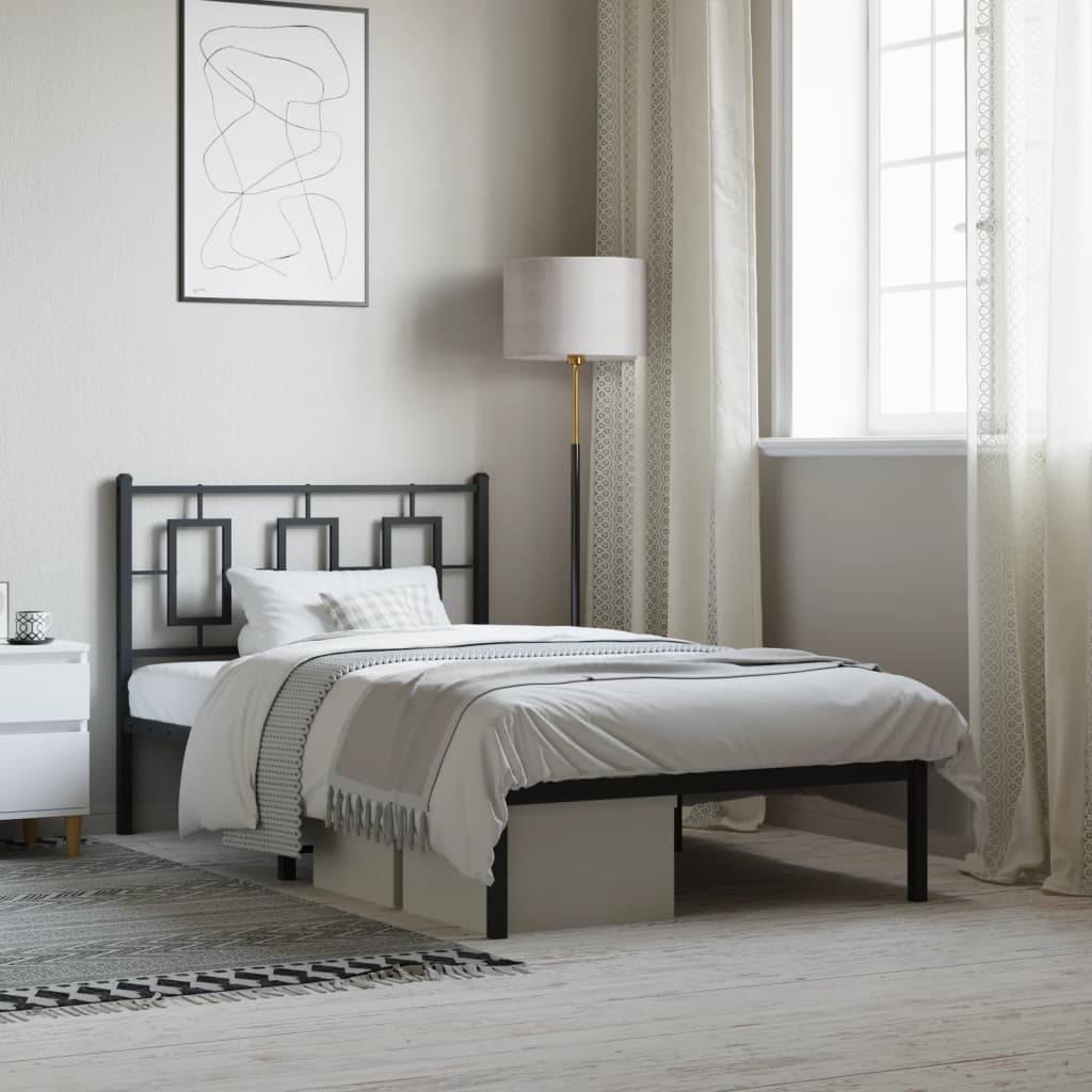 Cadre de lit métal sans matelas avec tête de lit noir 100x200cm - XIOS