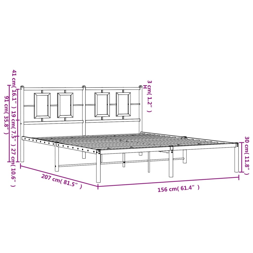 Cadre de lit métal sans matelas avec tête de lit noir 150x200cm - XIOS