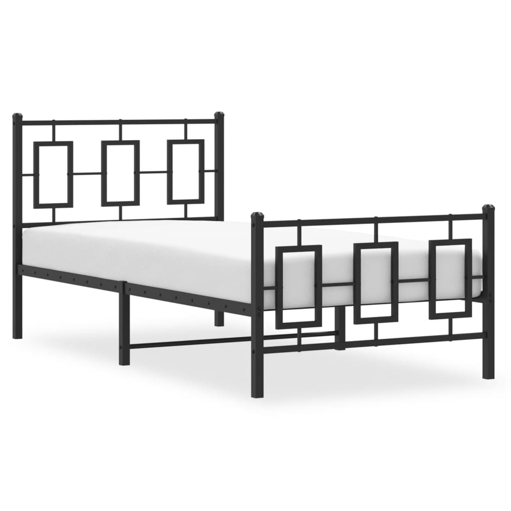 Cadre de lit métal sans matelas avec pied de lit noir 90x200 cm - XIOS