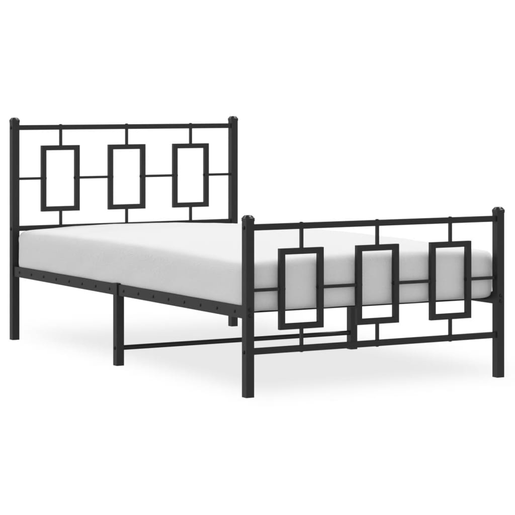 Cadre de lit métal sans matelas et pied de lit noir 100x200 cm - XIOS
