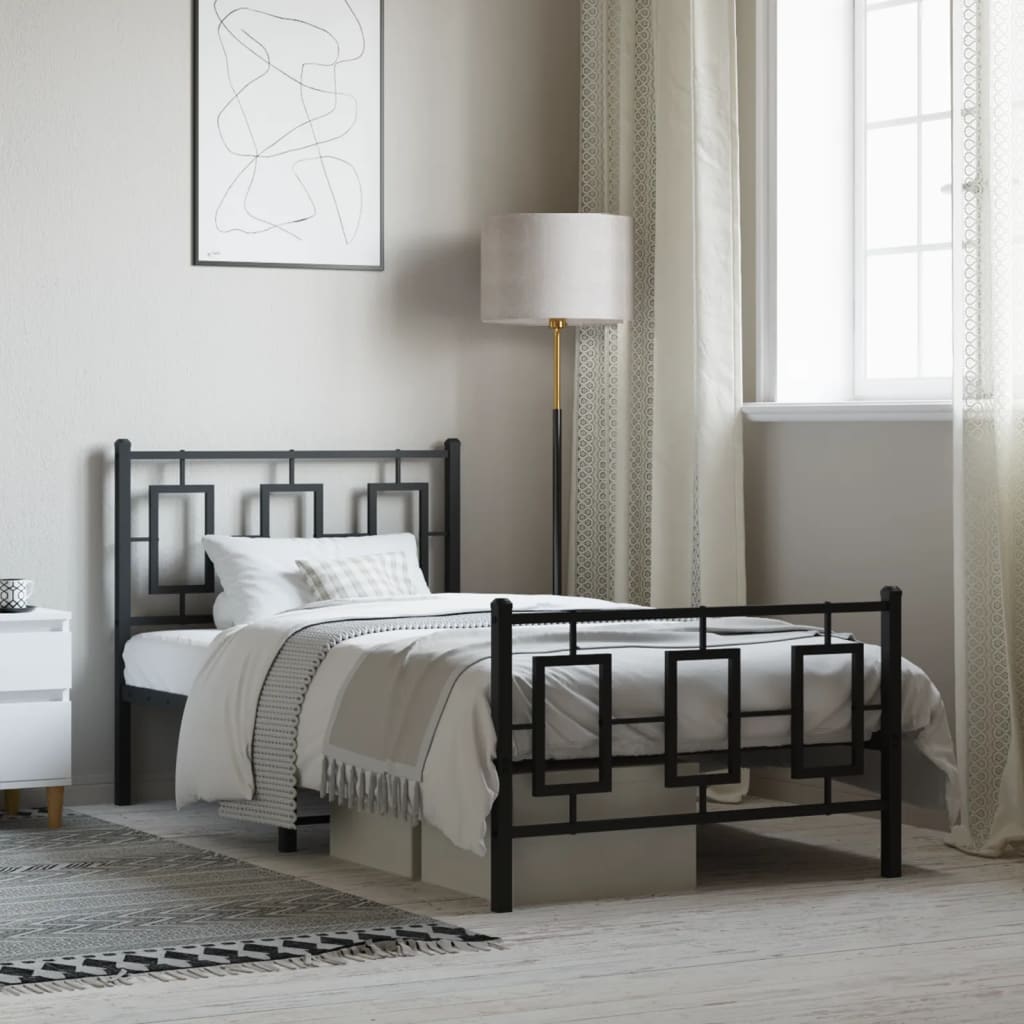 Cadre de lit métal sans matelas et pied de lit noir 100x200 cm - XIOS