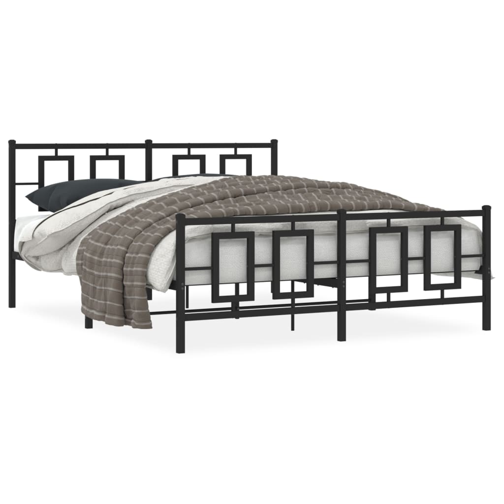 Cadre de lit métal sans matelas avec pied de lit noir 150x200cm - XIOS