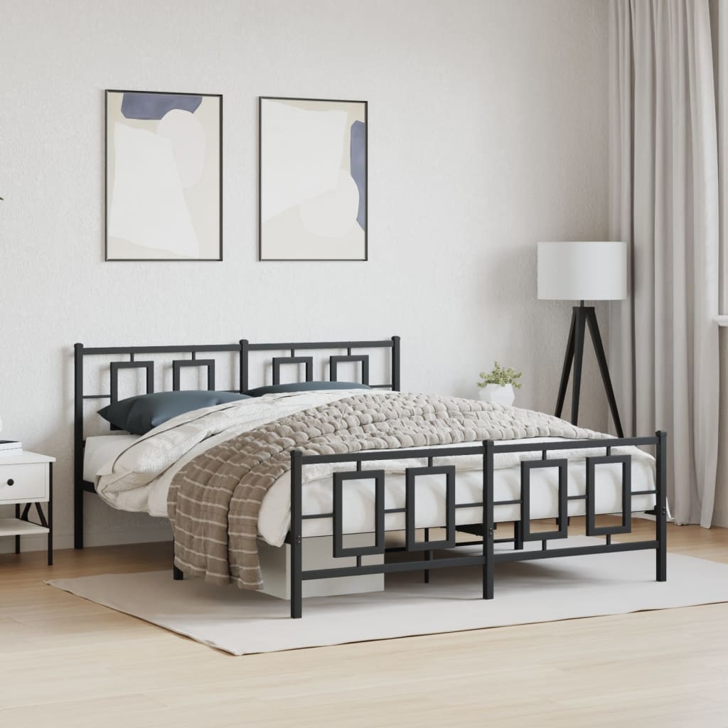 Cadre de lit métal sans matelas avec pied de lit noir 150x200cm - XIOS