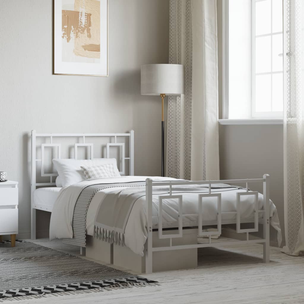 Cadre de lit métal sans matelas avec pied de lit blanc 90x200cm - XIOS