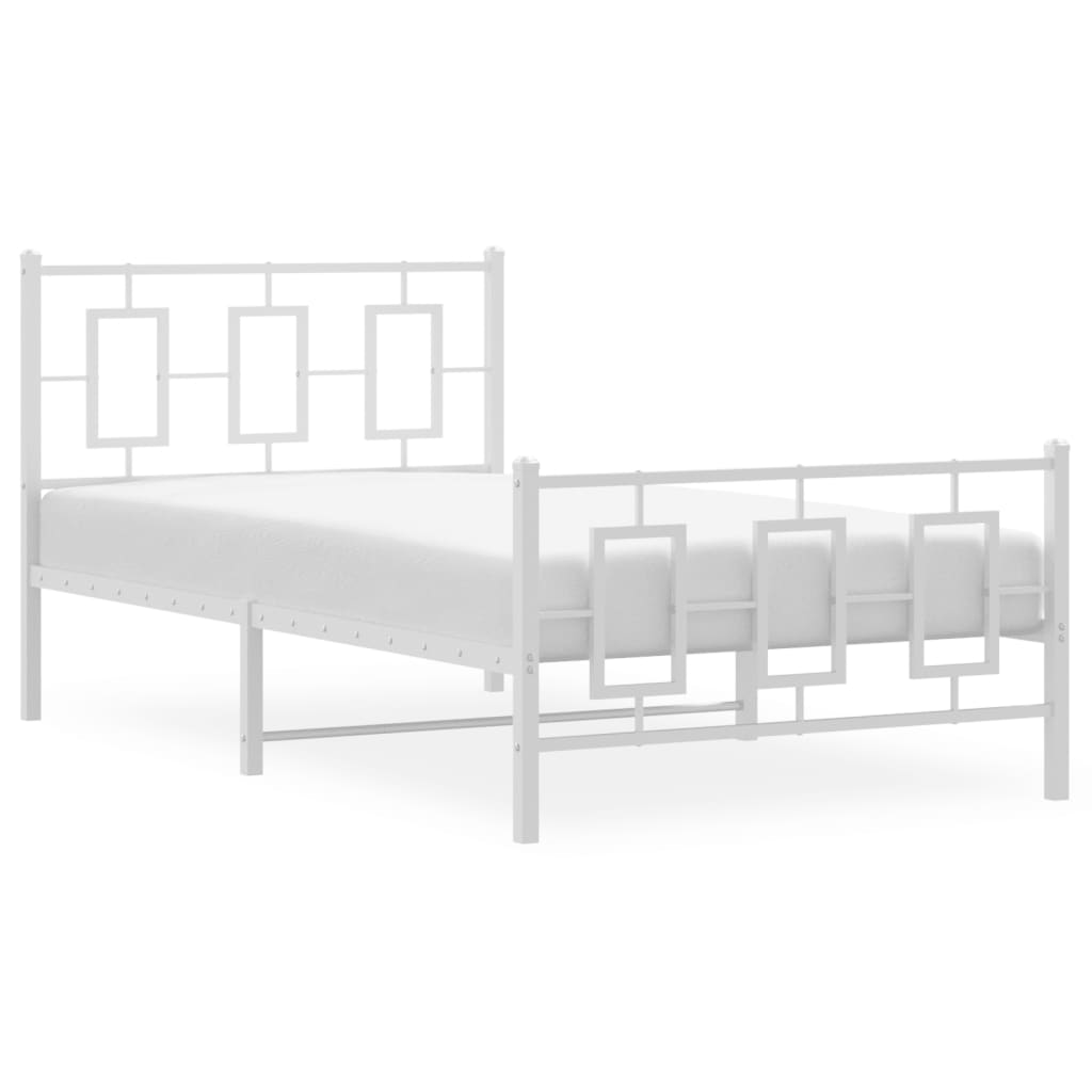 Cadre de lit métal sans matelas et pied de lit blanc 100x200 cm