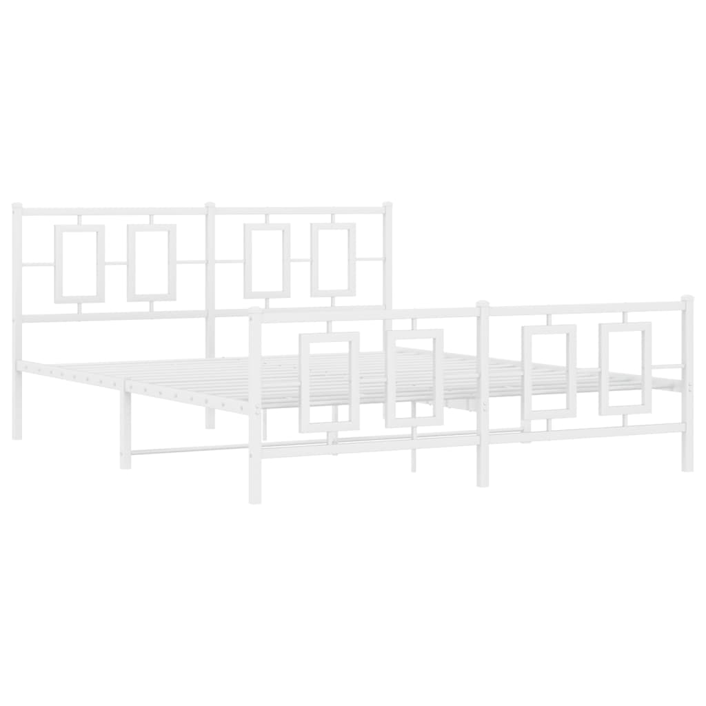 Cadre de lit métal sans matelas et pied de lit blanc 150x200 cm - XIOS