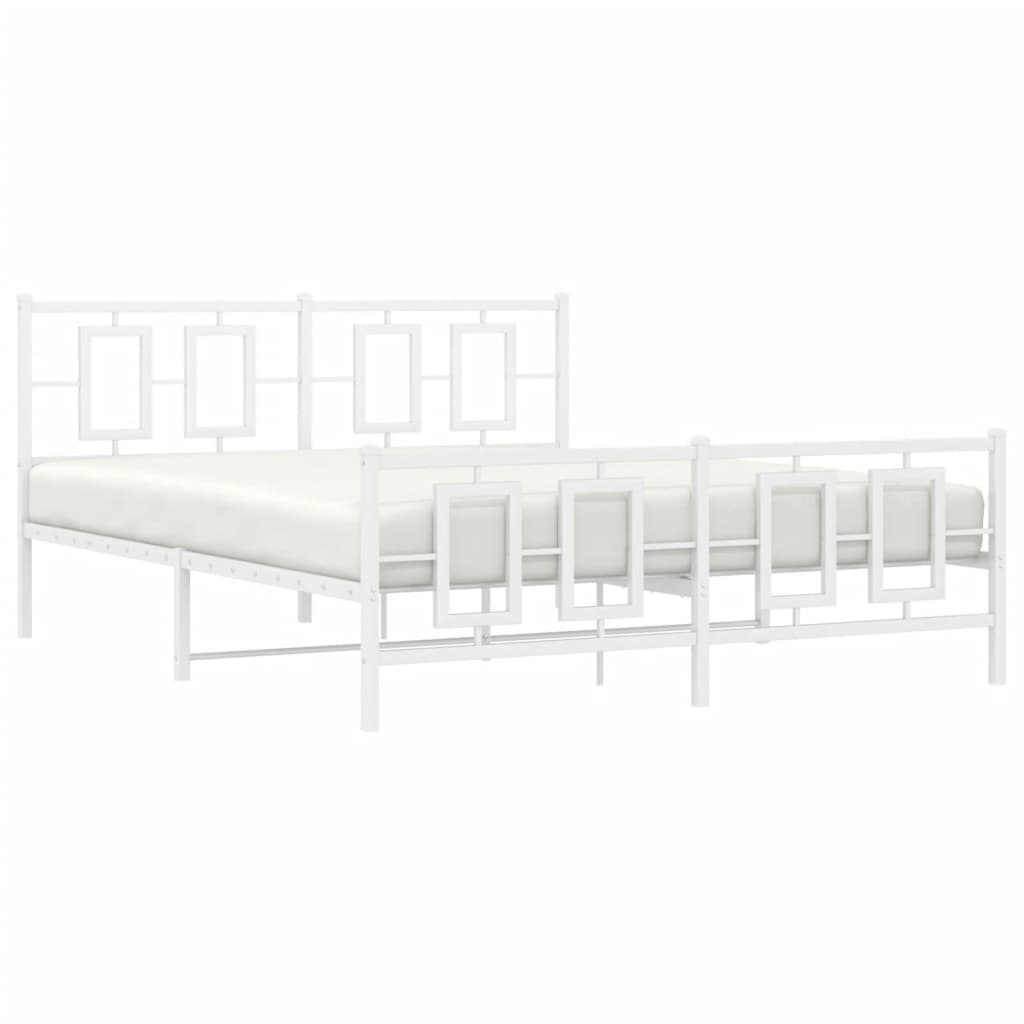 Cadre de lit métal sans matelas et pied de lit blanc 150x200 cm - XIOS