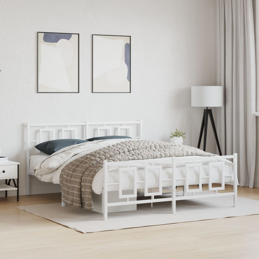 Cadre de lit métal sans matelas et pied de lit blanc 150x200 cm - XIOS
