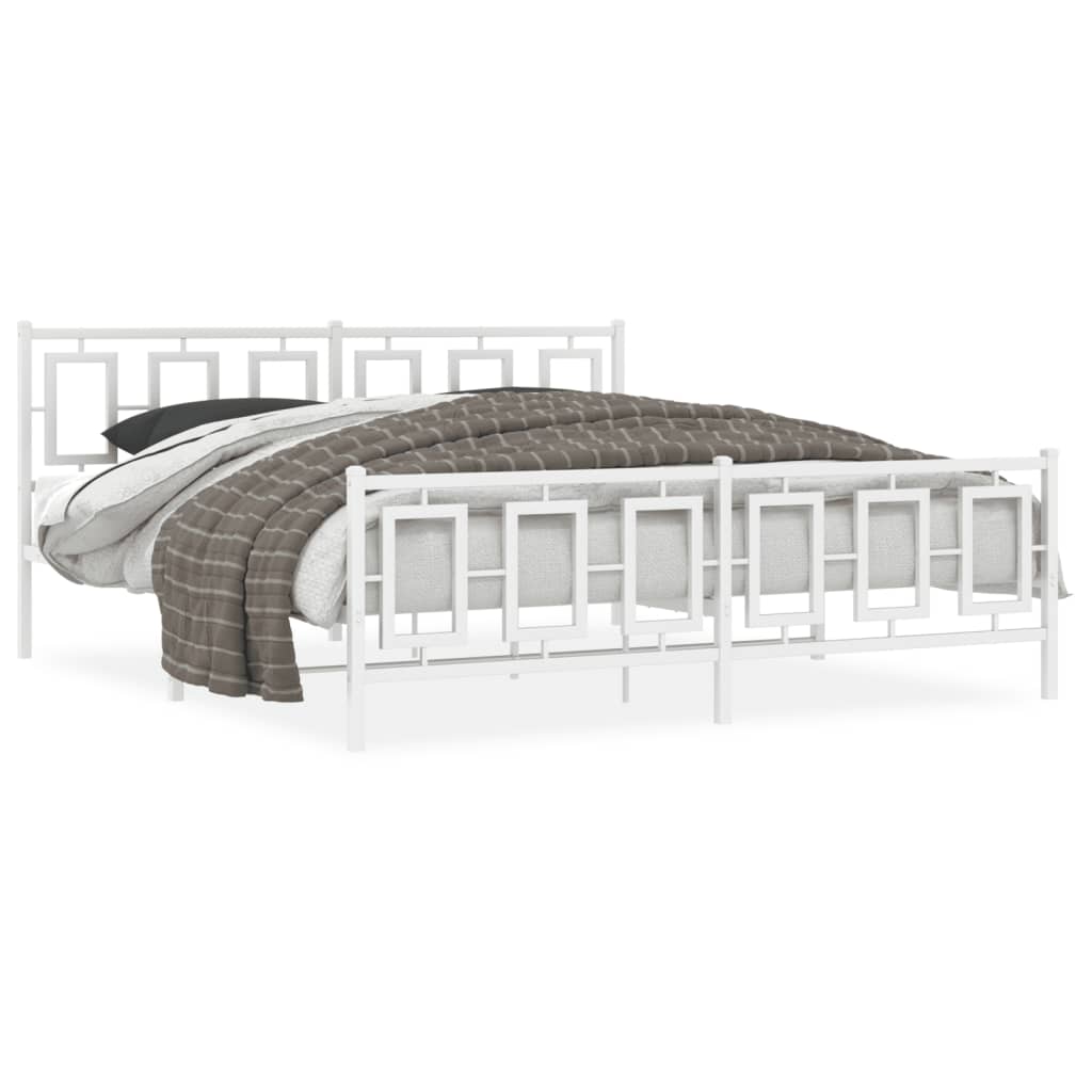 Cadre de lit métal sans matelas et pied de lit blanc 180x200 cm - XIOS