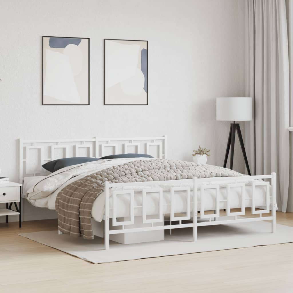 Cadre de lit métal sans matelas et pied de lit blanc 180x200 cm - XIOS