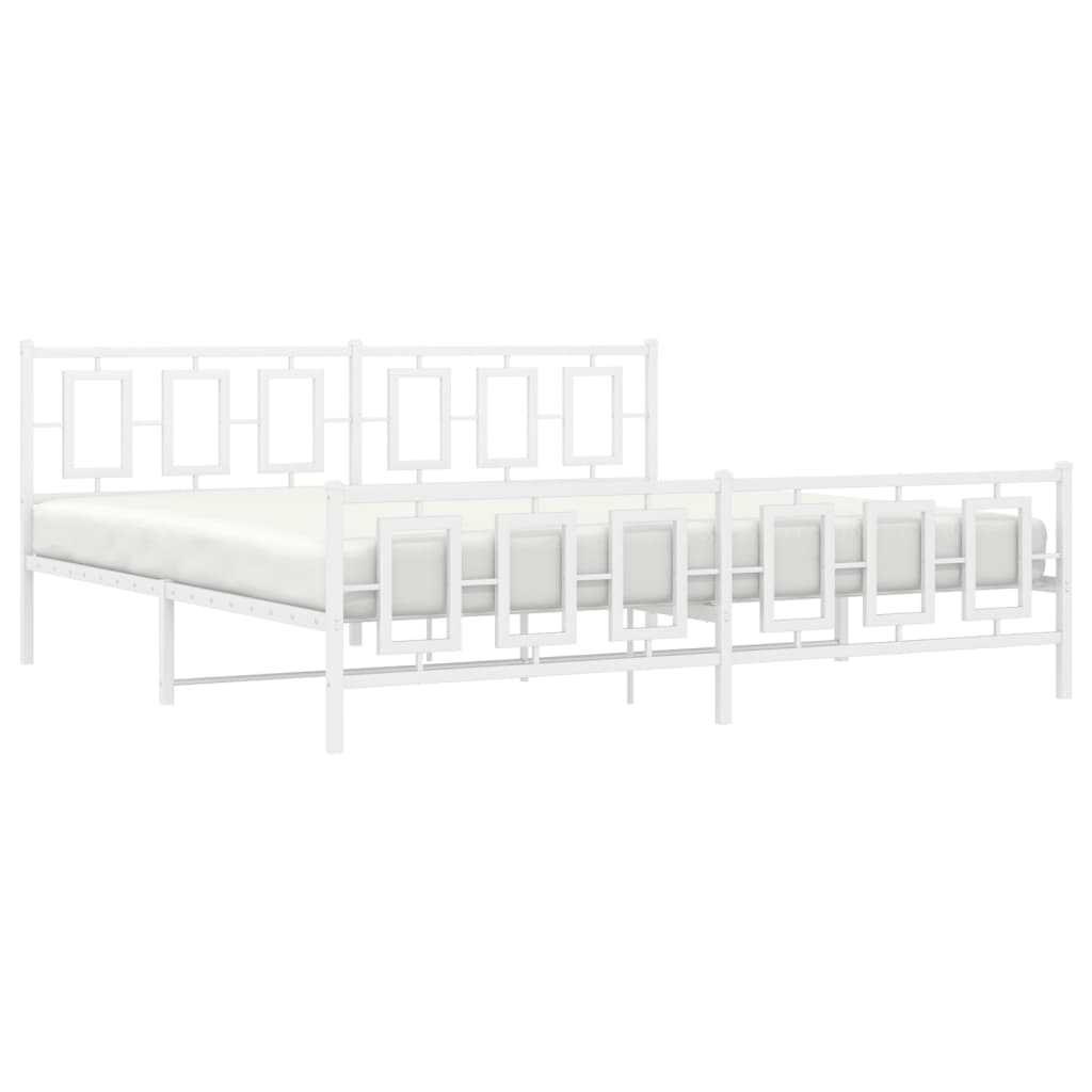 Cadre de lit métal sans matelas et pied de lit blanc 193x203 cm - XIOS