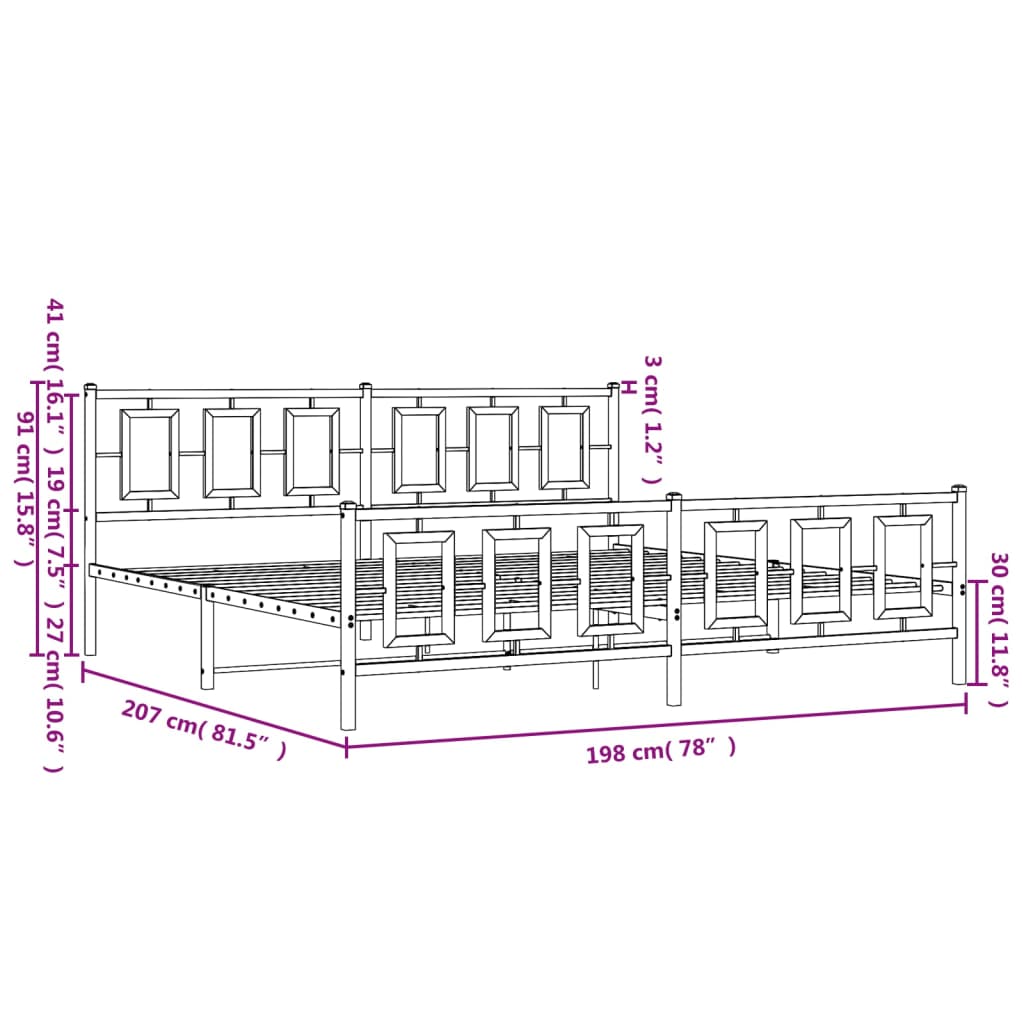 Cadre de lit métal sans matelas et pied de lit blanc 193x203 cm - XIOS