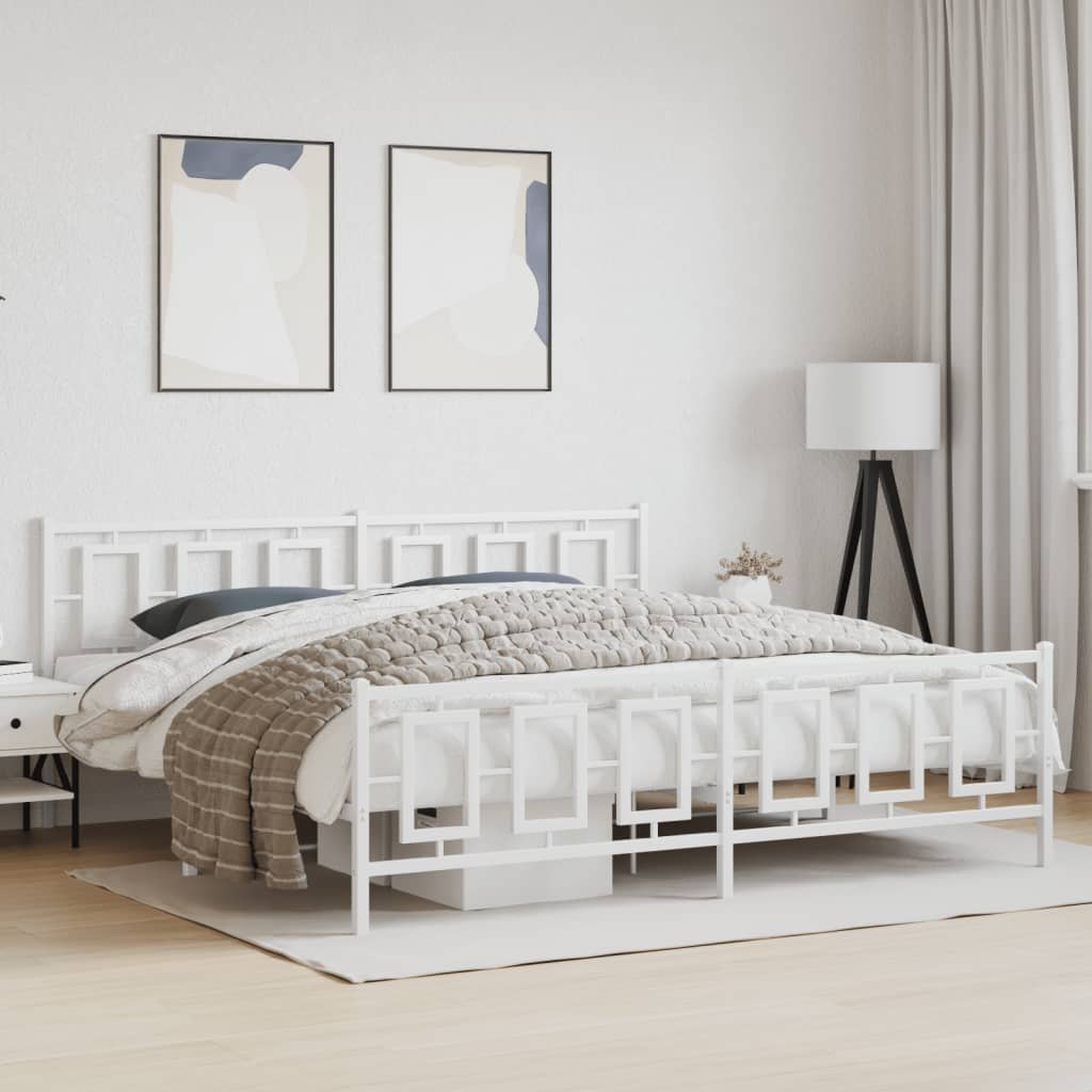 Cadre de lit métal sans matelas et pied de lit blanc 193x203 cm - XIOS