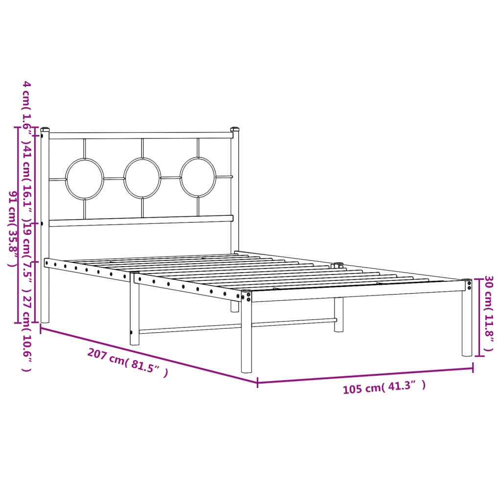 Cadre de lit métal sans matelas avec tête de lit noir 100x200cm - XIOS