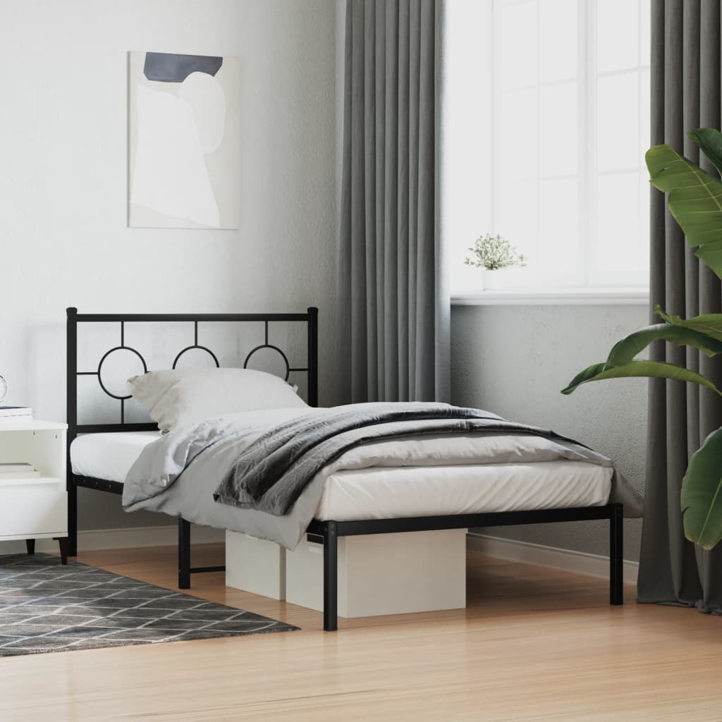 Cadre de lit métal sans matelas avec tête de lit noir 100x200cm - XIOS