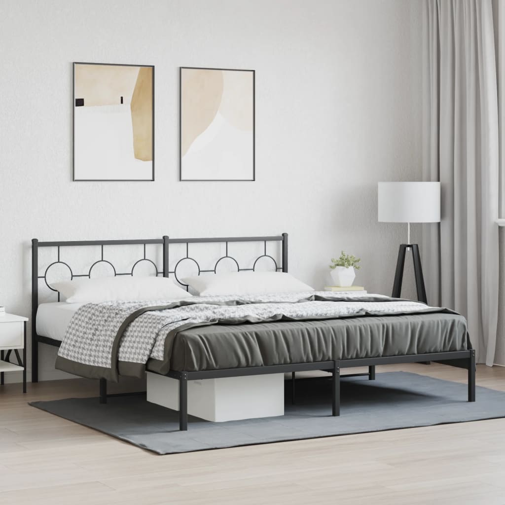 Cadre de lit métal sans matelas et tête de lit noir 180x200 cm - XIOS