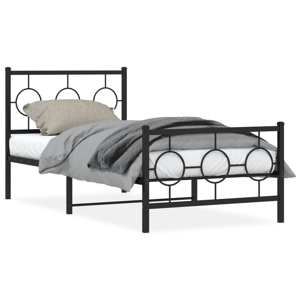 Cadre de lit métal sans matelas avec pied de lit noir 90x200 cm - XIOS