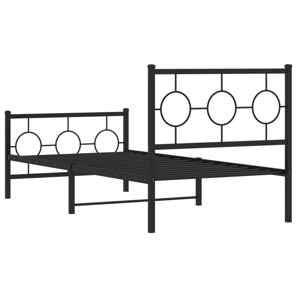Cadre de lit métal sans matelas avec pied de lit noir 90x200 cm - XIOS