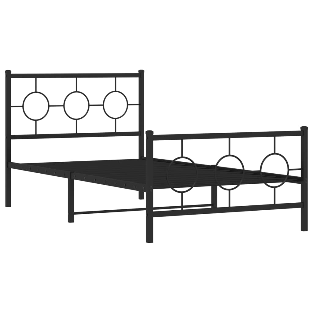 Cadre de lit métal sans matelas et pied de lit noir 100x200 cm