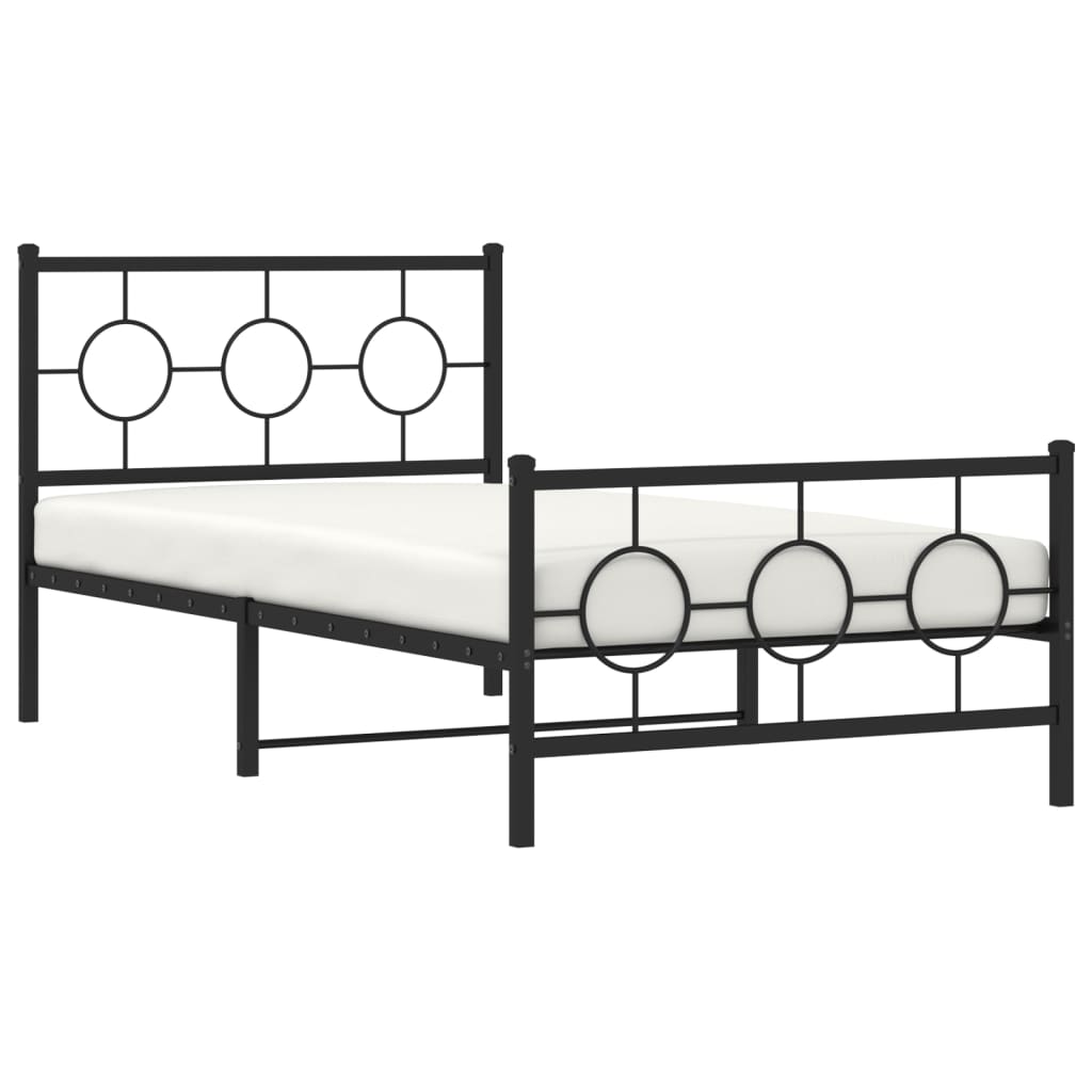 Cadre de lit métal sans matelas et pied de lit noir 100x200 cm