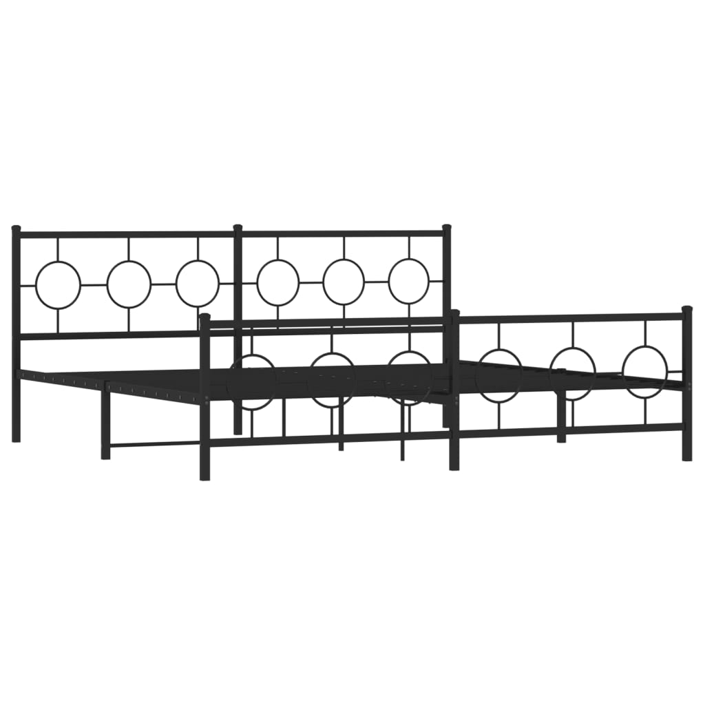 Cadre de lit métal sans matelas avec pied de lit noir 193x203cm - XIOS