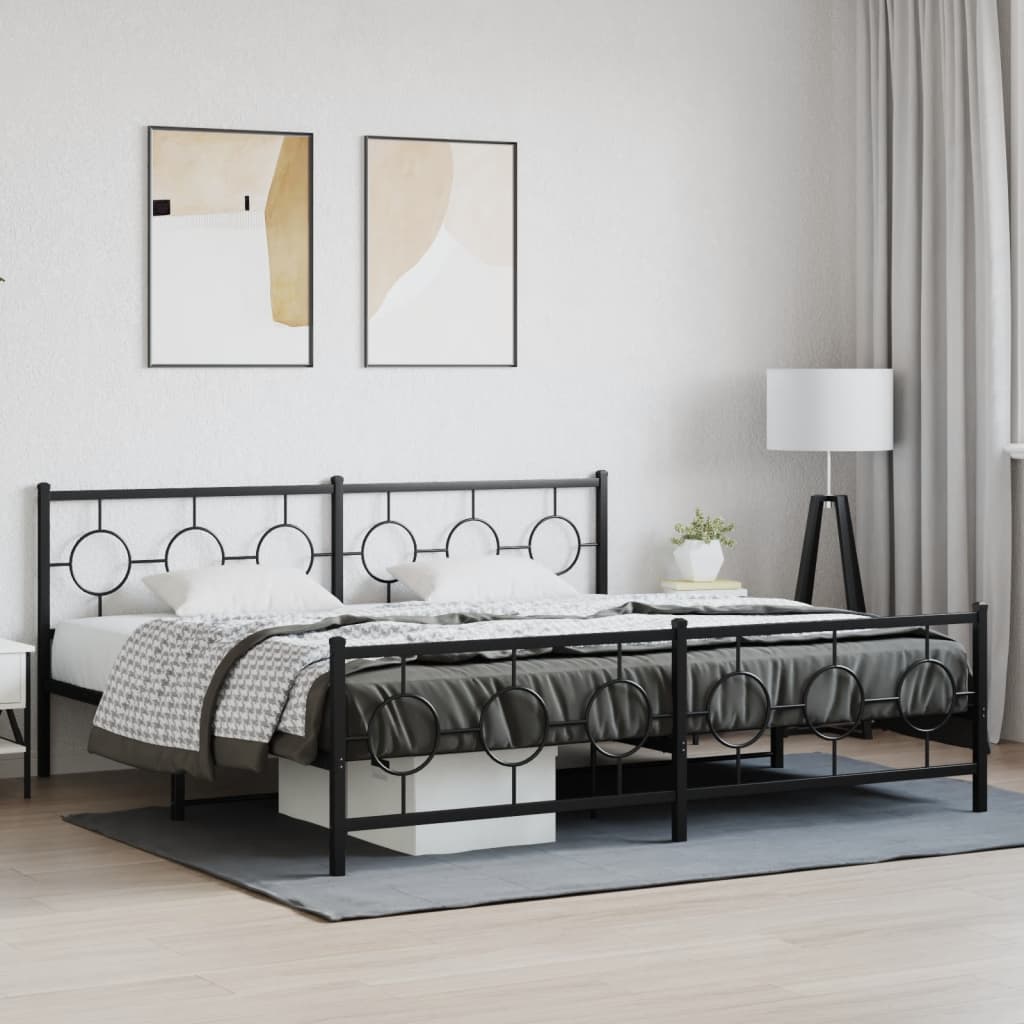Cadre de lit métal sans matelas avec pied de lit noir 193x203cm - XIOS