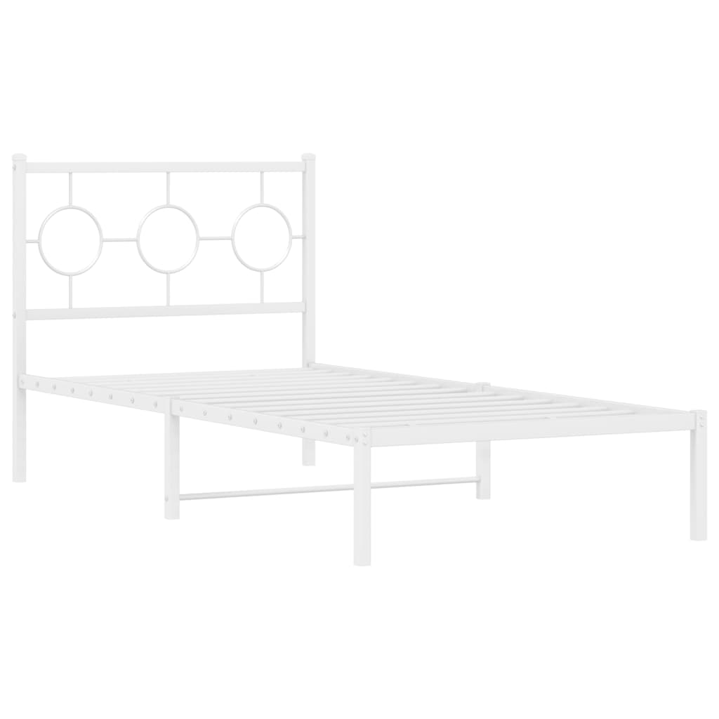 Cadre de lit métal sans matelas avec tête de lit blanc 90x200cm - XIOS