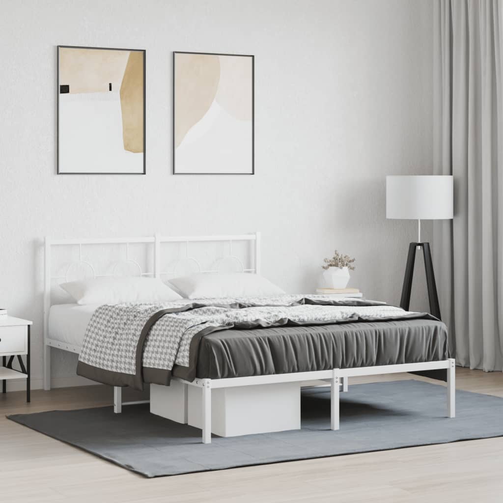 Cadre de lit métal sans matelas et tête de lit blanc 140x200 cm - XIOS