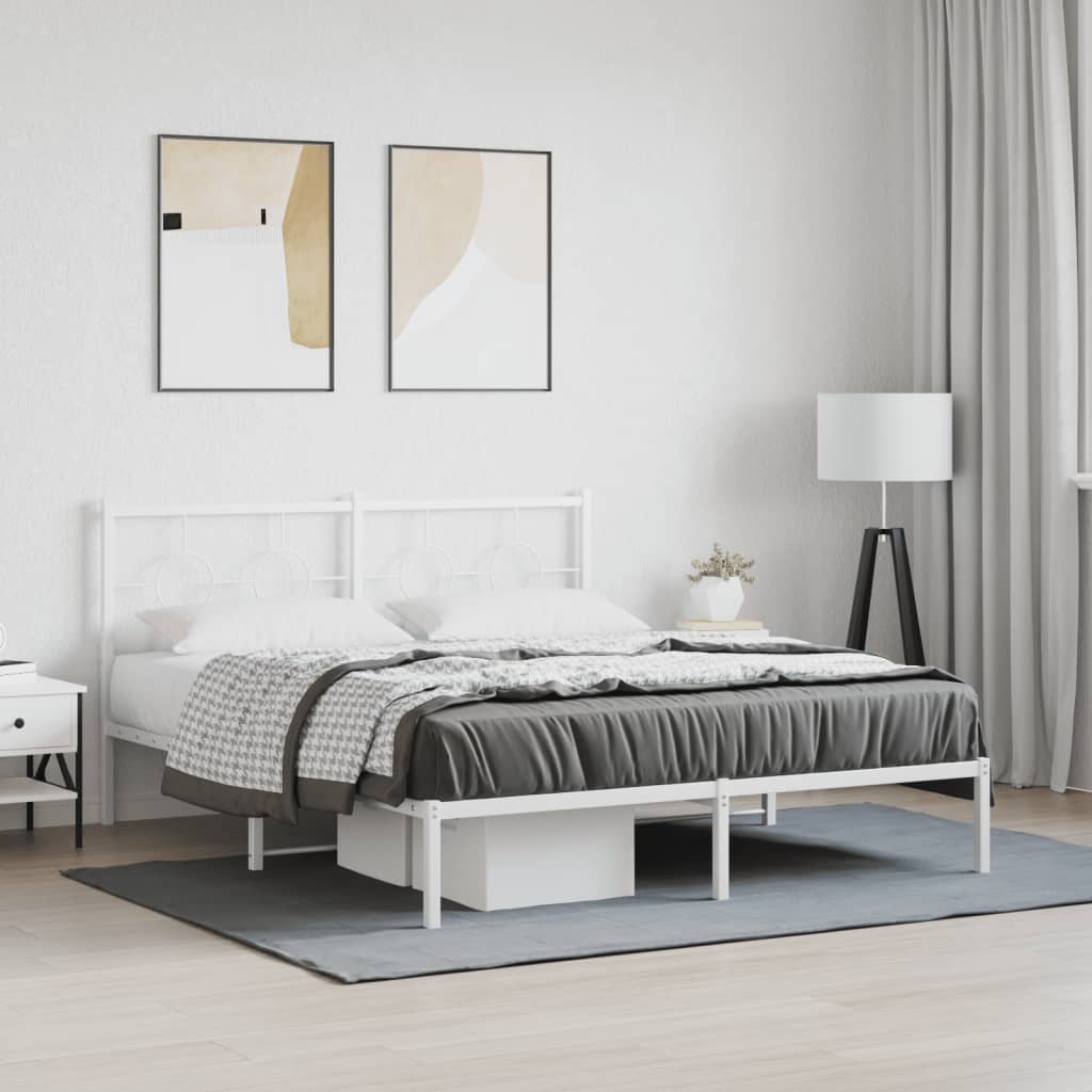 Cadre de lit métal sans matelas et tête de lit blanc 160x200 cm - XIOS
