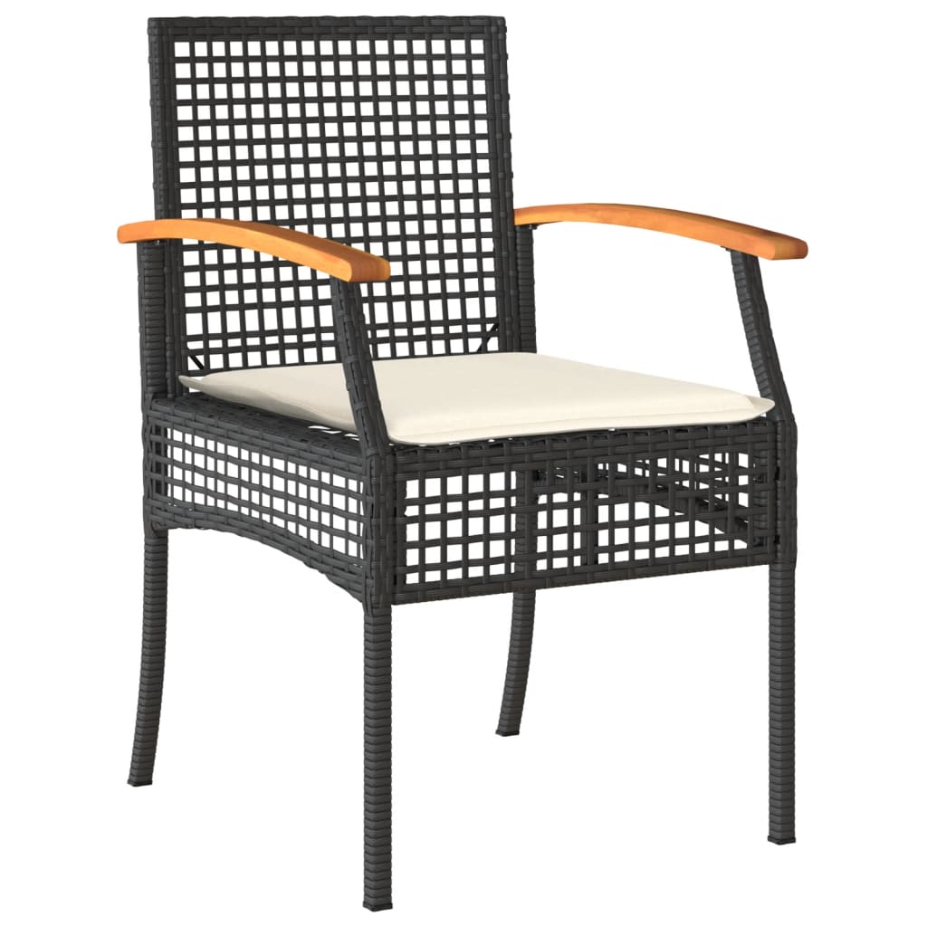Ensemble de bistro 3 pcs et coussins noir résine tressée acacia - XIOS