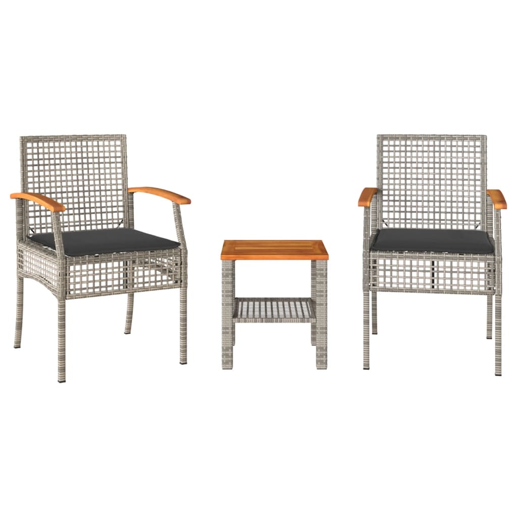 Ensemble de bistro 3 pcs et coussins gris résine tressée acacia - XIOS