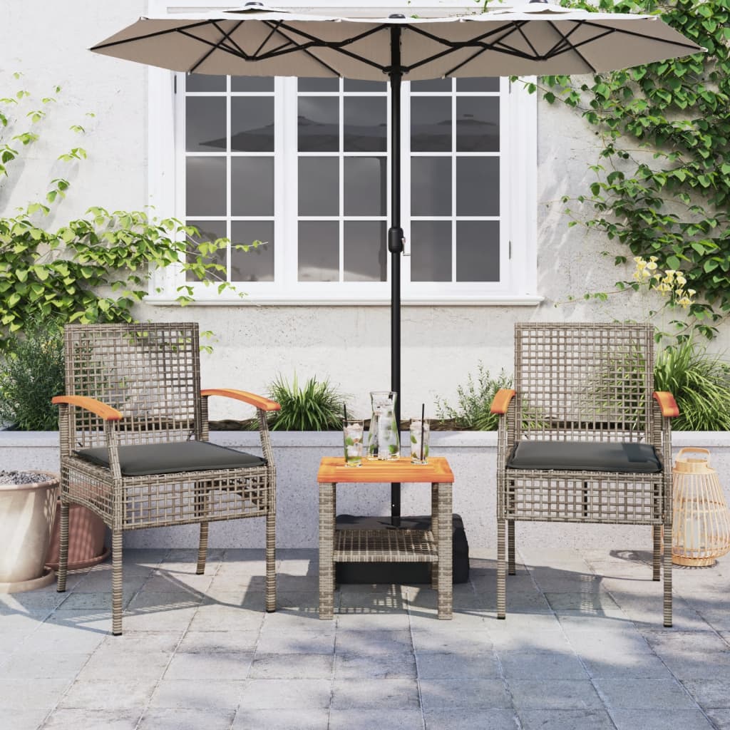 Ensemble de bistro 3 pcs et coussins gris résine tressée acacia - XIOS