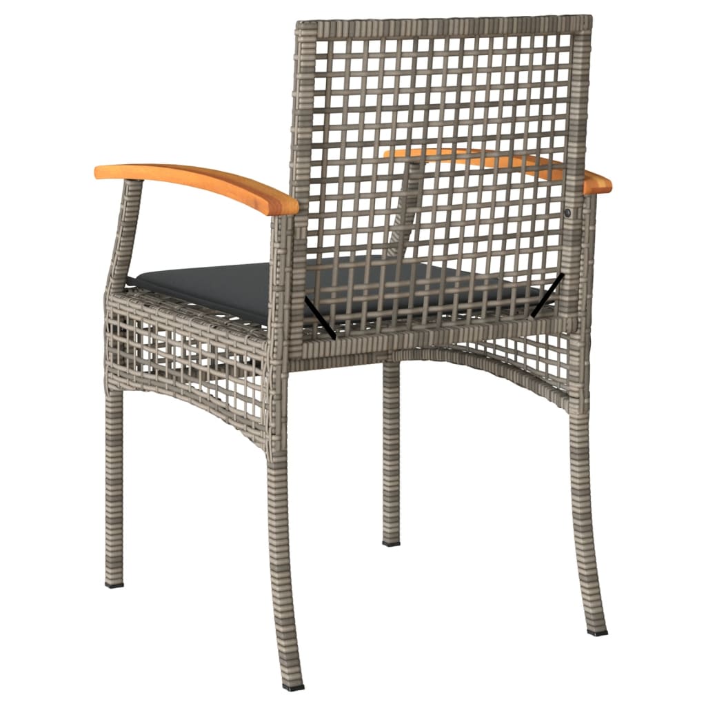 Ensemble de bistro 3 pcs et coussins gris résine tressée acacia - XIOS