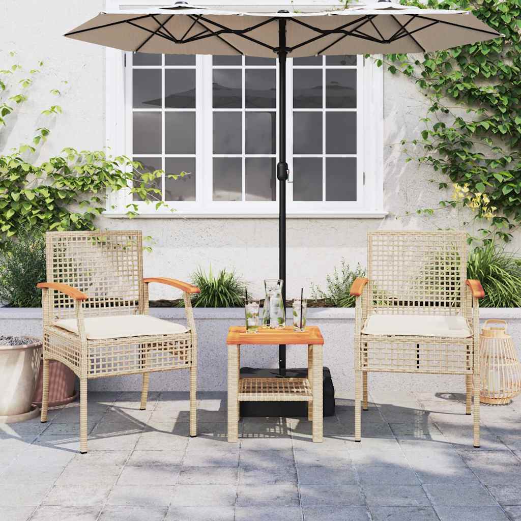 Ensemble de bistro 3 pcs coussins beige résine tressée acacia - XIOS