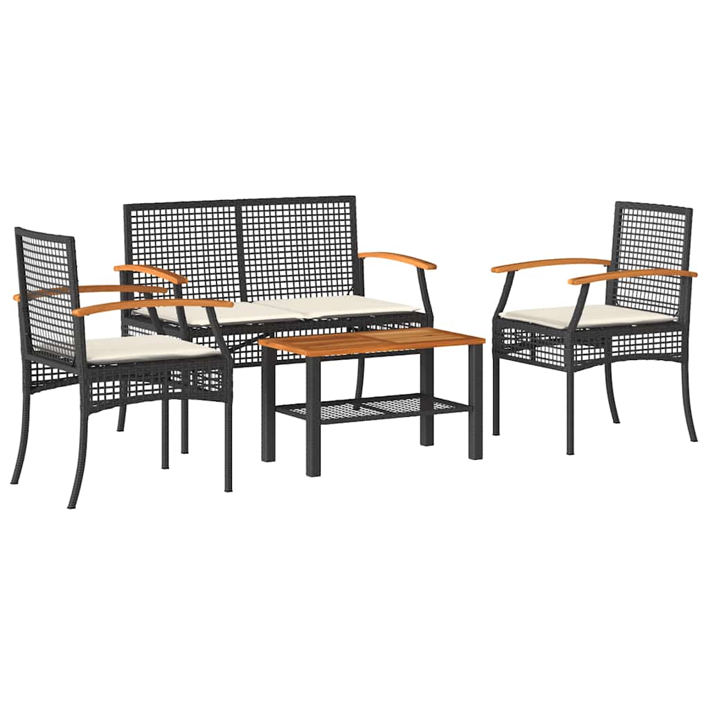 Salon de jardin 4 pcs avec coussins Noir Résine tressée - XIOS