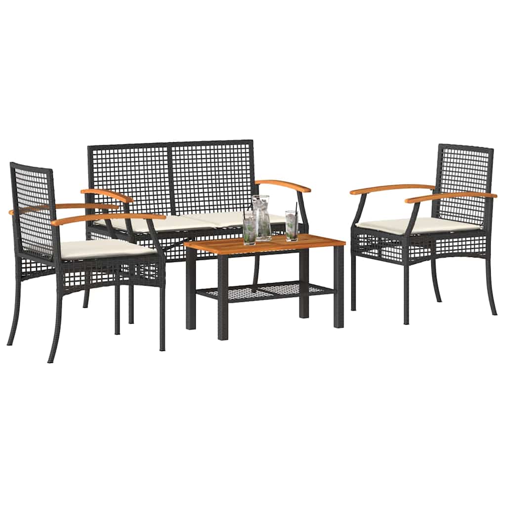 Salon de jardin 4 pcs avec coussins Noir Résine tressée - XIOS