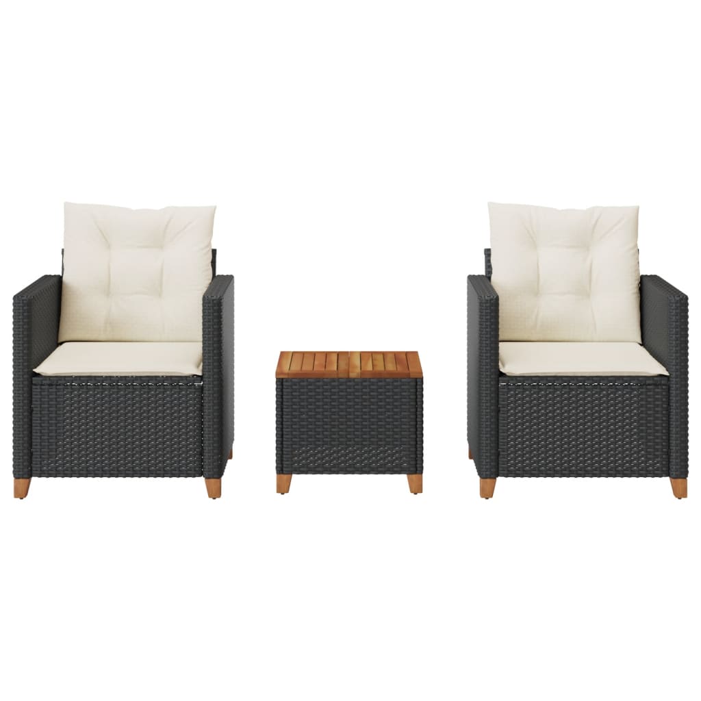 Ensemble de bistro 3 pcs et coussins noir résine tressée acacia - XIOS