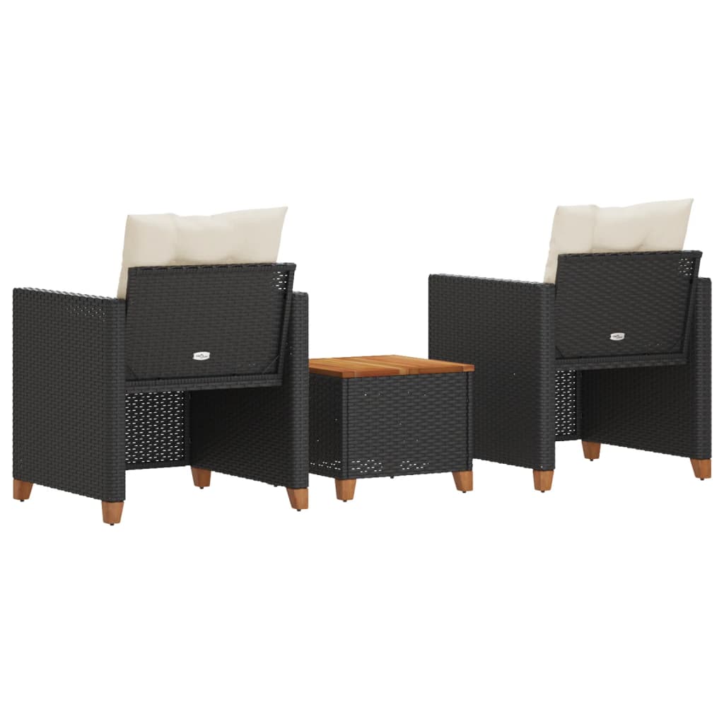 Ensemble de bistro 3 pcs et coussins noir résine tressée acacia - XIOS