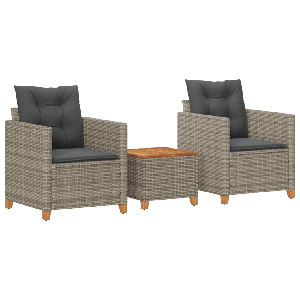 Ensemble de bistro 3 pcs et coussins gris résine tressée acacia - XIOS