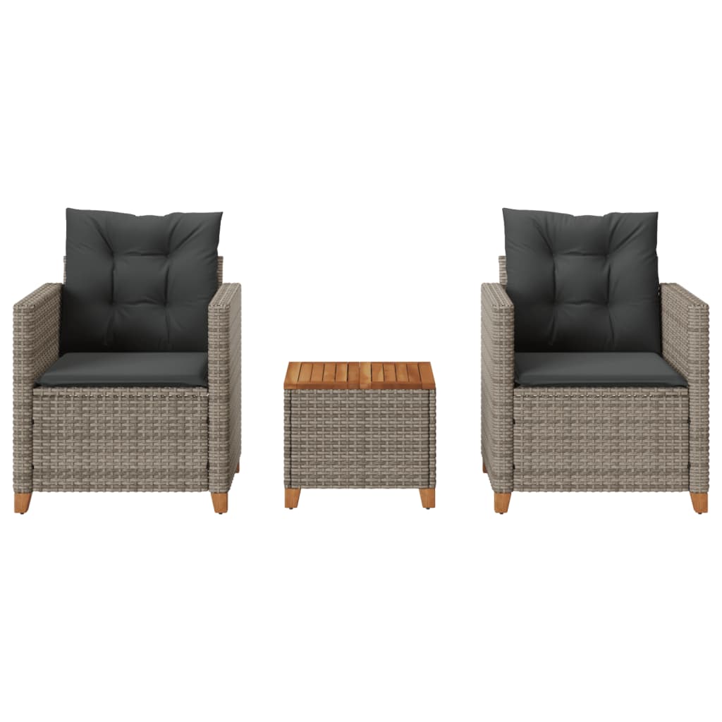 Ensemble de bistro 3 pcs et coussins gris résine tressée acacia - XIOS