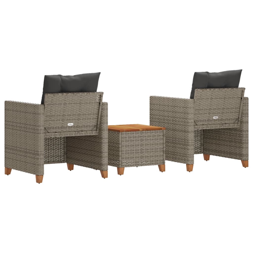 Ensemble de bistro 3 pcs et coussins gris résine tressée acacia - XIOS