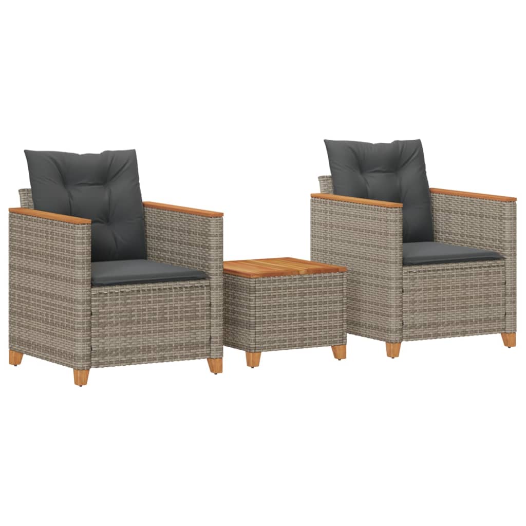 Ensemble de bistro 3 pcs et coussins gris résine tressée acacia - XIOS