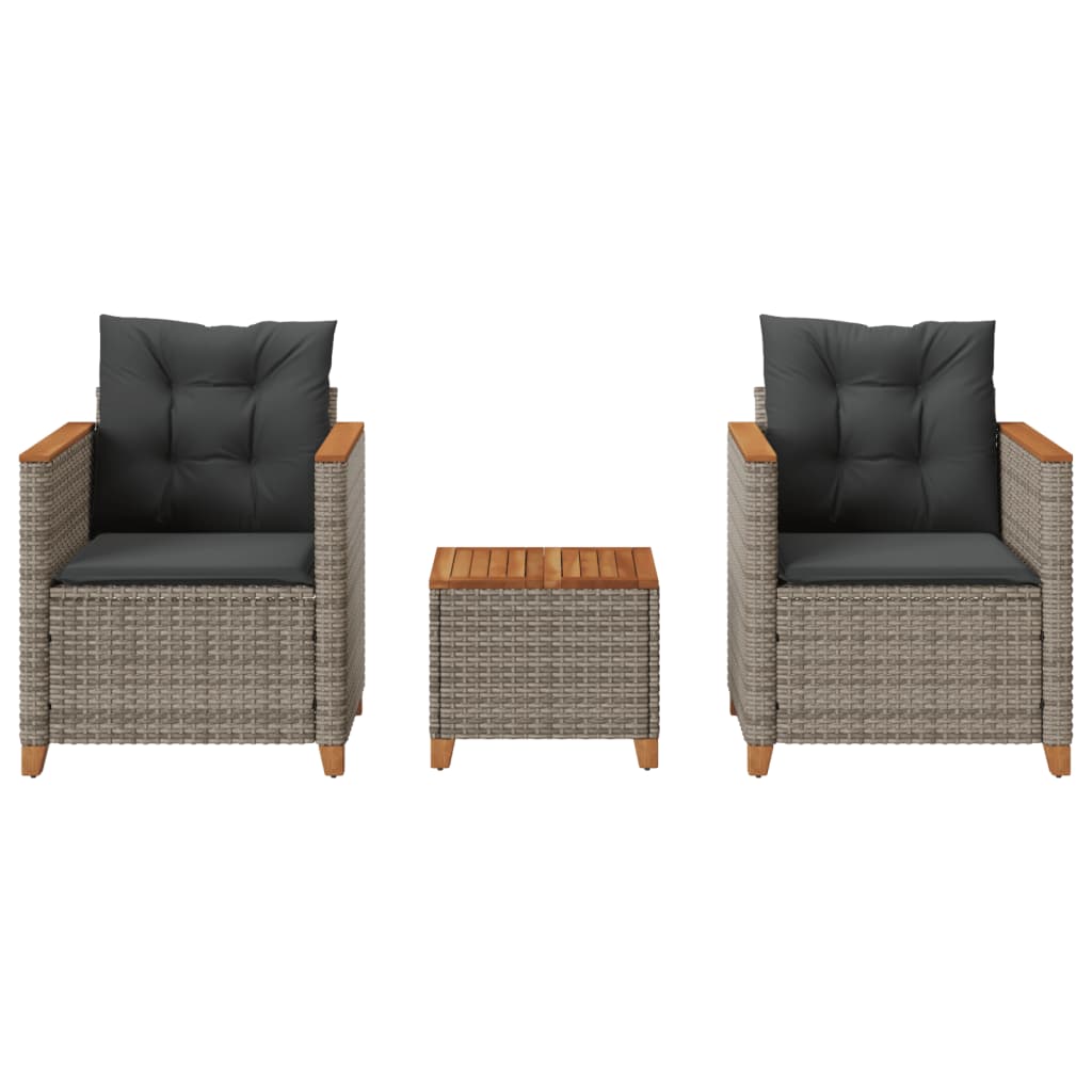 Ensemble de bistro 3 pcs et coussins gris résine tressée acacia - XIOS