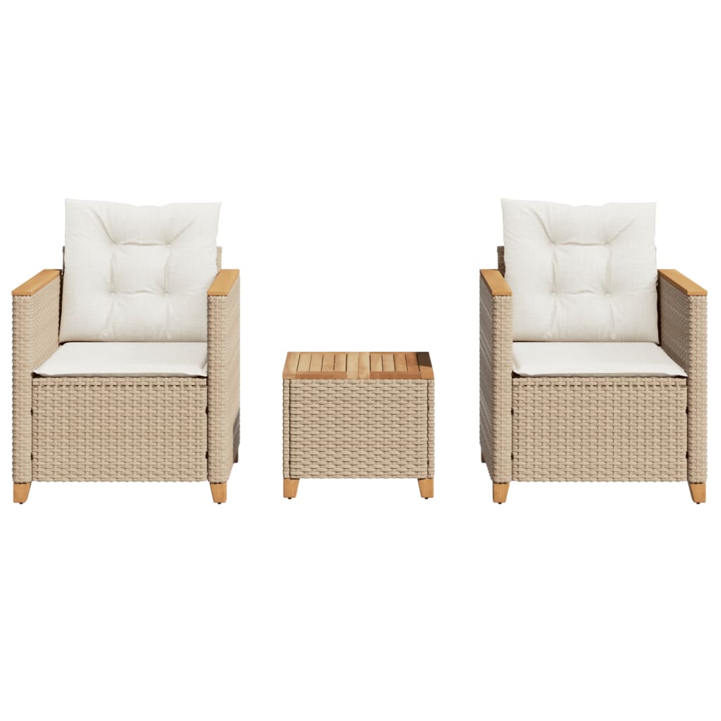 Ensemble de bistro 3 pcs coussins beige résine tressée acacia